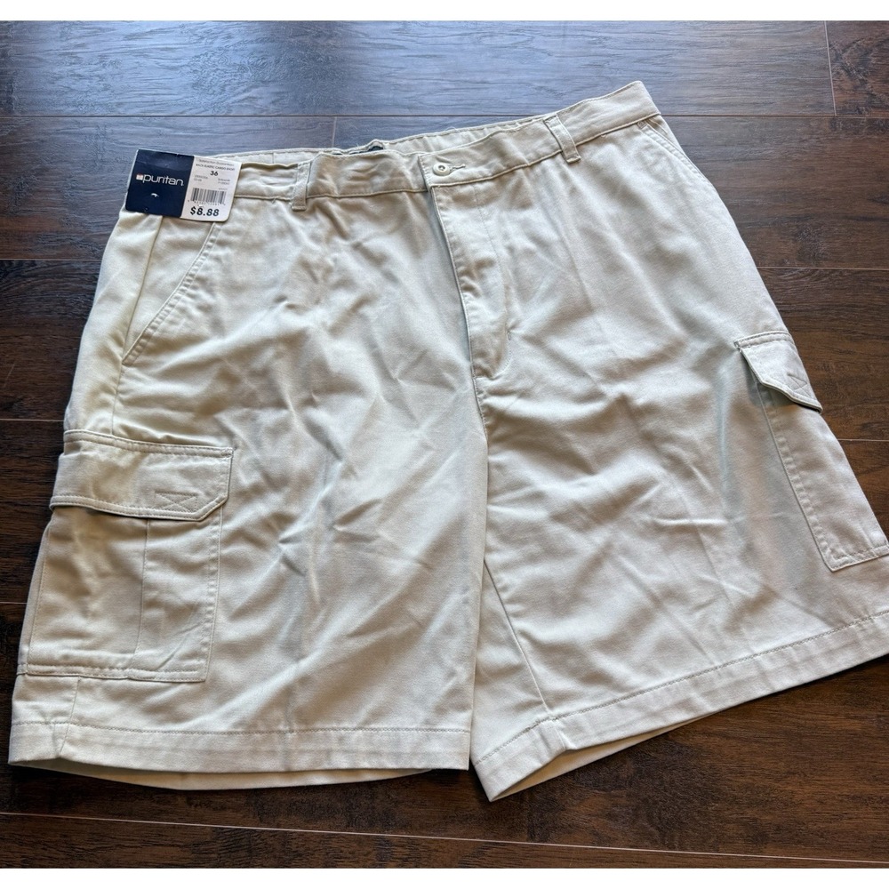 Puritan Men's 36 Khaki Cargo Shorts Back Elastic Utility Shorts Workwear Outdoor